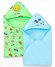 Babyoye 100% Cotton Knit With Eco Jiva Finish Hooded Towels With Birds & Beach Theme Print Pack of 2 L 83 x B 76 cm - Light Blue & Light Green
