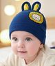 Babyoye Interlock Knit Caps With Eco Jiva Finish Ear Applique Cat Print Navy Blue - Diameter 11.5 cm