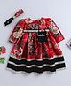 TINY MINY MEE Silk Half Sleeves Floral Printed Lace Embellished Dress With Headband & Pouch Attached Belt - Multi Colour