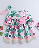TINY MINY MEE Silk Half Sleeves Floral Printed Lace Embellished Dress With Headband & Pouch Attached Belt - Multi Colour