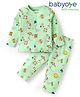 Babyoye  100% Cotton Full Sleeves Eco Jiva Finish Front Open Co-ords Night Suit with Beach Theme Print - Light Green
