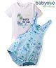 Babyoye 100% Cotton Interlock Knit Dungarees Style Onesies & Half Sleeves Shirt With Eco Jiva Finish Tropical Theme - Light Blue
