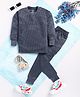 TOONYPORT Woollen Blend Full Sleeves Self Striped Printed Thermal Tee & Coordinating Pant Set - Blue