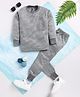 TOONYPORT Woollen Blend Full Sleeves Self Striped Printed Thermal Tee & Coordinating Pant Set - Light Grey