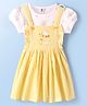 ToffyHouse Cotton Knit Checkered Frock with Half Sleeves Inner Tee & Duck Print - Yellow & White