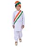Itsmycostume Full Sleeves Solid Kurta Pyjama With Tricolour Turban & Stole Costume Set - White
