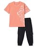 Funkrafts Cotton Half Sleeves Tiger Printed Tee & Joggers Set - Peach & Black