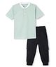 Funkrafts Cotton Half Sleeves Striped Tee & Joggers Set - Green & Black