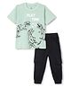 Funkrafts Cotton Half Sleeves Dinosaur Printed Tee & Joggers Set - Green & Black