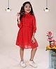 Kiddopanti Full Peasant Sleeves Swiss Dots Designed Dress - Red