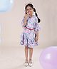 Kiddopanti Half Bell Sleeves Floral Printed Layered Dress With Belt - Baby Pink