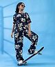 TeenTrums  Rayon Half Sleeves Floral Printed Top With Coordinating Joggers Set - Navy Blue