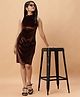 TeenTrums Velvet Sleeveless Shimmered Party Dress - Brown