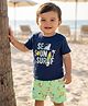 Babyoye Interlock Cotton With Eco Jiva Finish Half Sleeves T-Shirt & Shorts Set With Sea & Sun Theme Print - Navy Blue