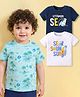 Babyoye 100% Cotton With Eco Jiva Finish Half Sleeves T-Shirts With Beach Theme Print Pack Of 3 - Navy Blue & Light Blue