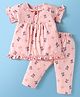 ToffyHouse Cotton Knit Half Sleeves Night Suit with Bear Print - Light Pink