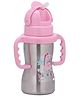 Adore Gracious! Stainless Steel Straw Sipper with Twin Handle 290ml- Pink Dino