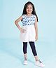 Kiddopanti Cotton Sleeveless Abstract Printed Top With Capri Leggings - Green Blue & Navy