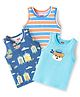 Babyhug 100% Cotton Single Jersey Knit Antibacterial Sandos With Stripes & Boat Print Pack Of 3 - Blue Light Blue & Orange