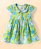 Babyhug Cotton Woven Cap Sleeves Peter Pan Collared Front Open Frock with Floral Print - Green