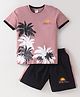 Taeko Single Jersey Knit Half Sleeves T-Shirt & Shorts Set With Text Print - Rose Gold
