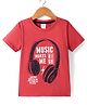 Tango Single Jersey Knit Half Sleeves Text & Headphones Printed T-Shirt - Red