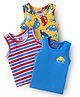 Babyhug Single Jersey Knit Sleeveless Antibacterial Sandos With Striped & Vehicle Print Pack Of 3 - Yellow Blue & Red