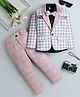 Fourfolds Cotton Full Sleeves Checked 3 Piece Party Suit Set - Pink