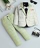 Fourfolds Cotton Full Sleeves Checked 3 Piece Party Suit Set - Green
