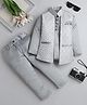 Fourfolds Full Sleeves Abstract Embroidered Indo Blazer & Trousers Set - Grey
