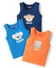Babyhug 100% Cotton Single Jersey Knit Antibacterial Sleeveless Sandos With Animal Print Pack Of 3 - Orange Blue & Navy Blue