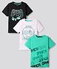 Primo Gino 100% Cotton Knit Half Sleeves Oversized T-Shirt With Gamer Theme Text Print Pack Of 3 - Black Light Green & White