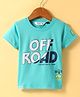 Ruff Sinker Knit Half Sleeves T-Shirt with Text Print - Aqua Blue