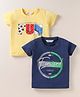 Ruff Sinker Knit Half Sleeves T-Shirts With Text Print Pack of 2 - Navy Blue & Lemon Yellow