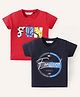 Ruff Sinker Knit Half Sleeves T-Shirts With Text Print Pack of 2 - Red & Navy Blue