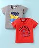 Ruff Sinker Knit Half Sleeves T-Shirts with Text Print Pack of 2 - Red & Grey