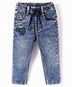 Ruff Denim Full Length Washed Jeans with Game Up Text Embroidery - Blue