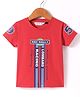 Ruff Sinker Knit Half Sleeves T-Shirt with Text Print - Red