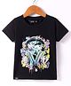 Ruff Sinker Knit Half Sleeves T-Shirt with Graffiti Print - Black
