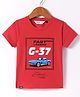 Ruff Sinker Knit Half Sleeves T-Shirt with Text Print - Red