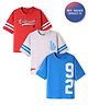 Primo Gino 100% Cotton Knit Half Sleeves Drop Shoulder Oversized T-Shirt With Sport Theme Print Pack Of 3 - Blue Red & White