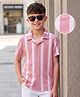 Kookie Kids Textured Knit Half Sleeves Striped Shirt - Pink