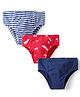 Honeyhap 100% Premium Cotton Knit Briefs With Stripes & Skateboard Print Pack Of 3 - Navy Peony & High Risk Red