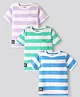 Primo Gino Cotton  Knit Half Sleeves T-Shirts with Stripes Pack Of 3 - Blue Lilac & Light Green