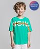 Primo Gino 100% Cotton Knit Oversized Drop Shoulder Kimono Half Sleeves T-Shirt With Original Text Print - Light Green