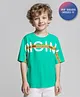 Primo Gino 100% Cotton Knit Oversized Drop Shoulder Kimono Half Sleeves T-Shirt With Original Text Print - Light Green