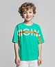 Primo Gino 100% Cotton Knit Oversized Drop Shoulder Kimono Half Sleeves T-Shirt With Original Text Print - Light Green