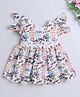 The Magic Wand Chiffon Flutter Sleeves Floral Printed Lace Embellished Dress - Peach