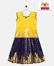 Kanakadara Pure Silk Sleeveless Floral Foil Printed Pattu Pavadai Set - Yellow
