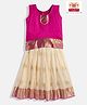 Kanakadara Pure Silk Sleeveless Floral Foil Printed & Threadwork Embroidered Pattu Pavadai Set - Pink